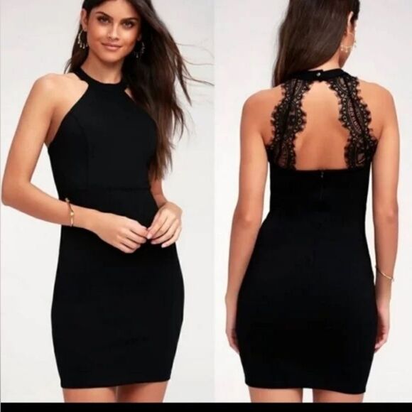 Lulus Endlessly Alluring Black Lace Bodycon Dress small Lbd cocktail mob wife - Picture 1 of 10